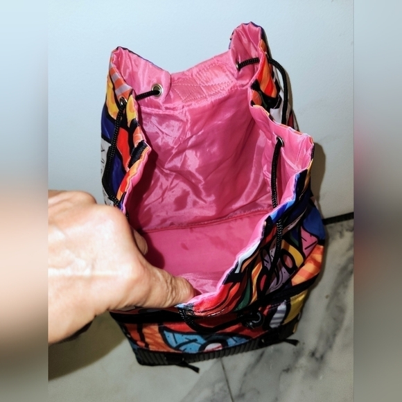 ROMERO BRITTO Authentic Large Drawstring Nylon BackPack / Lunch Bag Combination - Picture 11 of 16